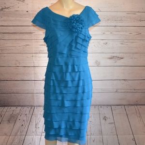 London Times Royal Blue Ruffle Dress Floral Size12